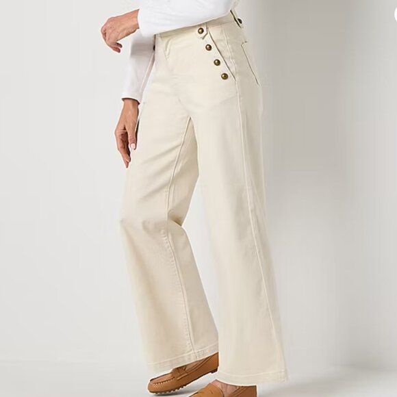 St. John’s Bay Wide Leg Pants Birch High Rise Easy Fit Stretch Size 16 NWT - Picture 3 of 10